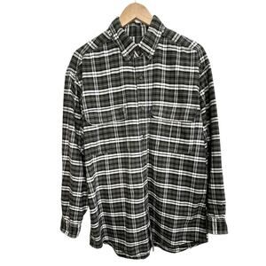 WOOLRICH Olive Plaid Long Sleeve Button Front Shirt Chest Pockets Men's Sz Large